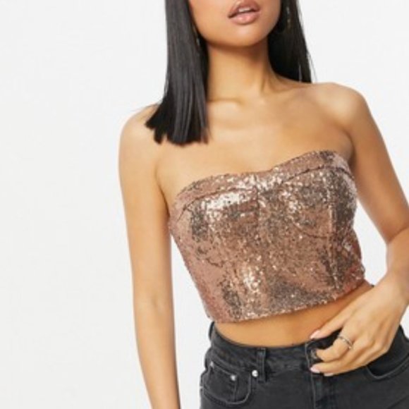 🔵 Collective the Label Sequin Bandeau Corset Top UK4P - Picture 1 of 6